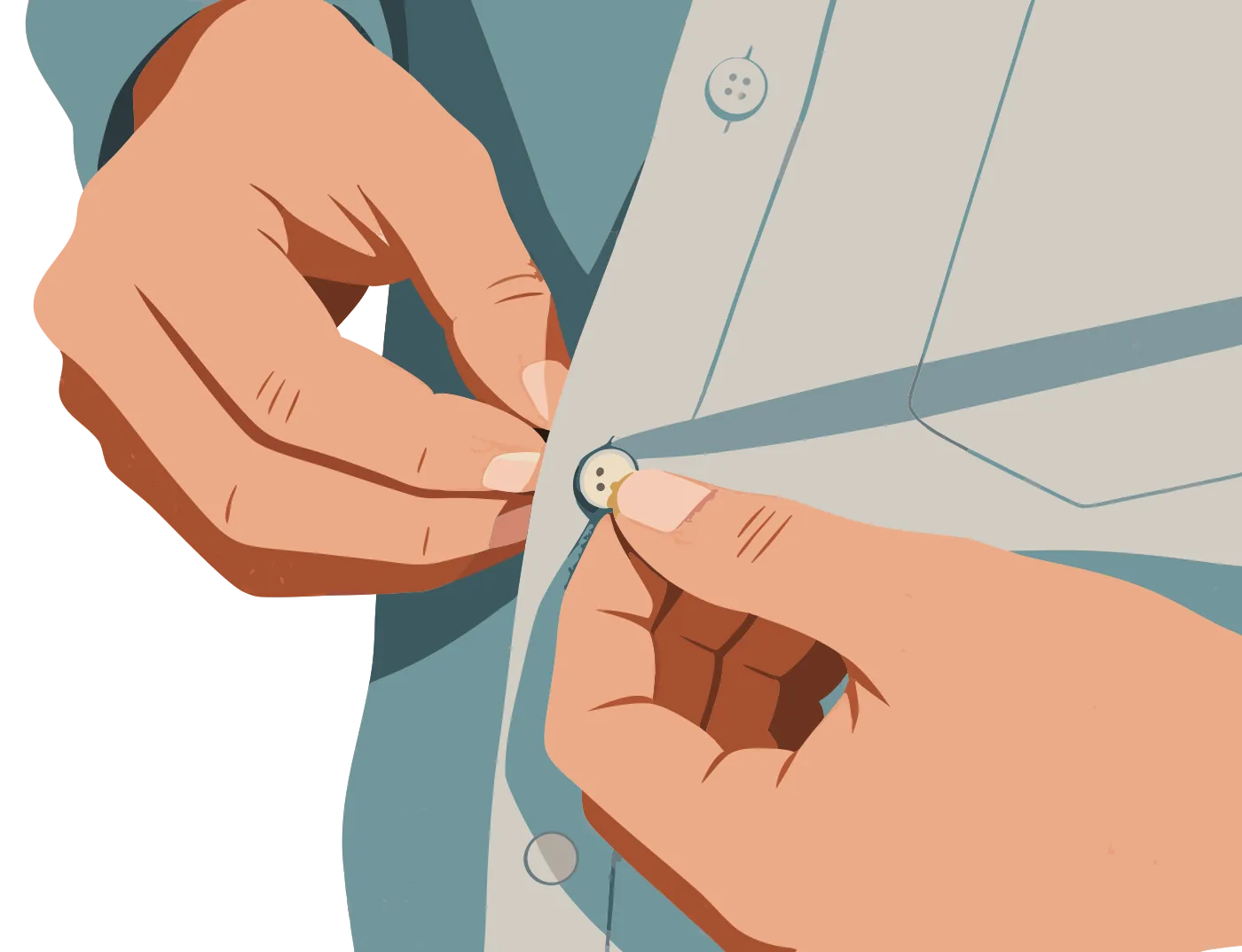 Illustration of two hands fastening a shirt button