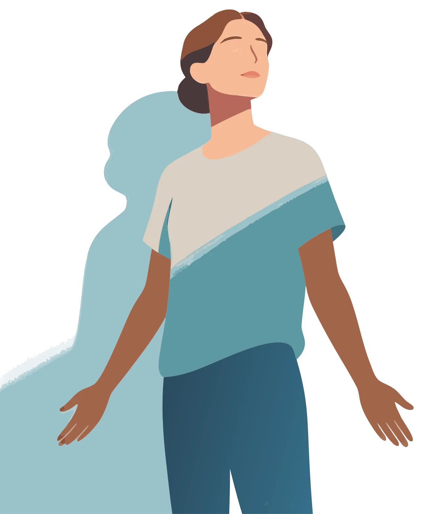Illustration of a person standing outdoors, relaxed and unburdened